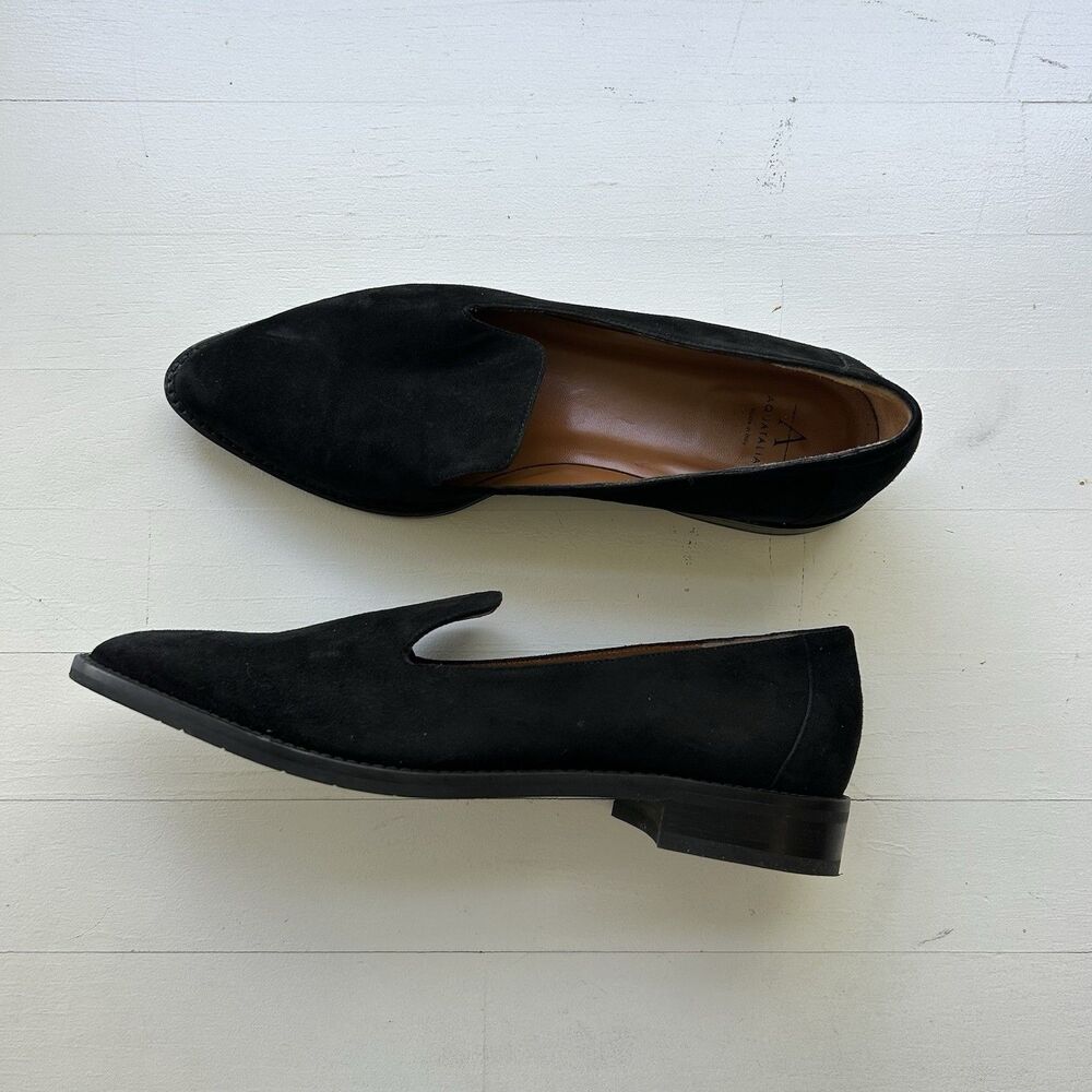 AQUATALIA Women's Black Suede Leather Pointed Toe Loafers Slip On Shoes SIZE 8.5